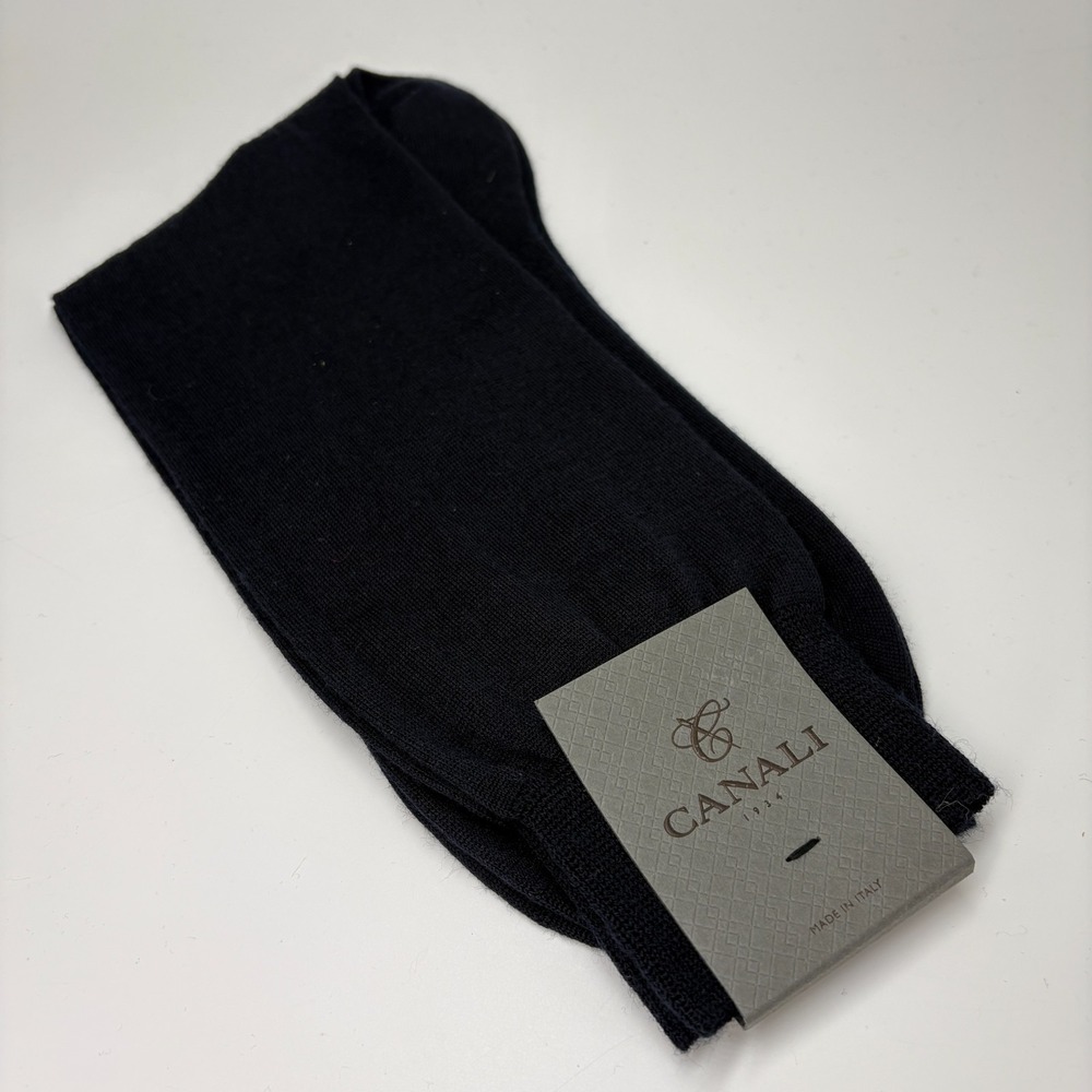 NWT Canali Dress Socks Black Cotton Blend Made Italy Size 11.5 COL. 001